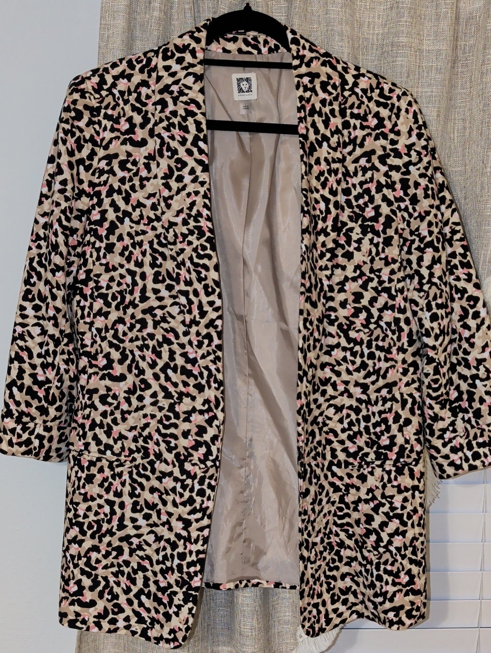 Anne Klein Beige, Black & Pink Leopard Print Blazer